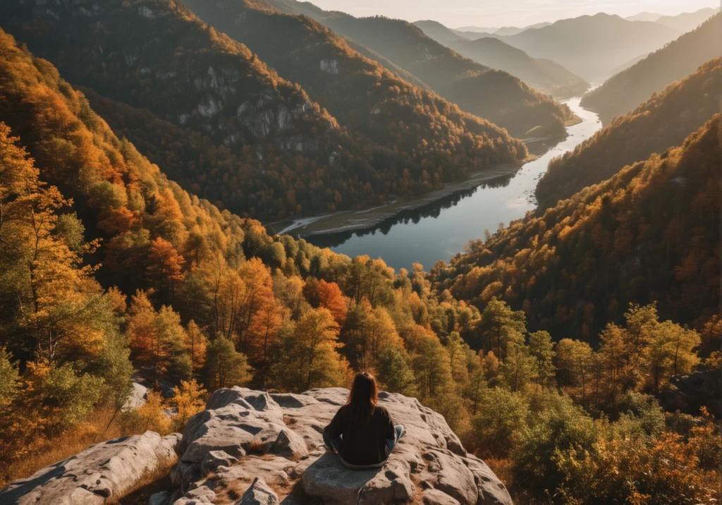 1.3 River, mountains and girl sitting on rock